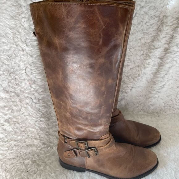 Matisse distress leather Brown knee high riding boots with side zipper SZ10 - Picture 1 of 13